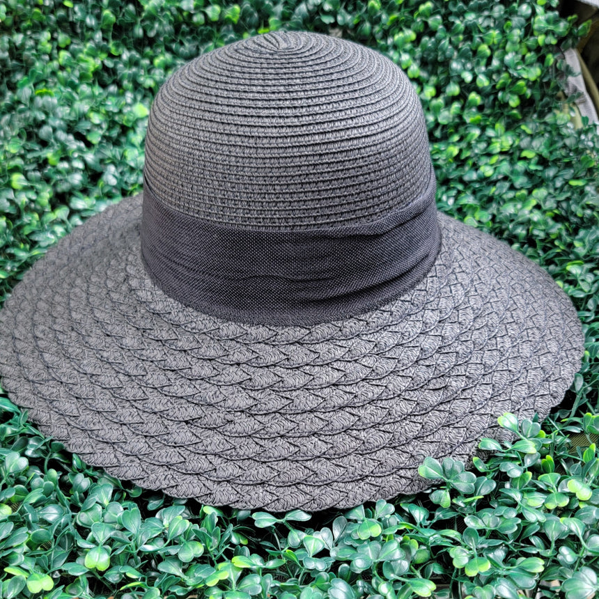Wide-Brim Woven Straw Sun Hat with Bow Ribbon Trim | Hats