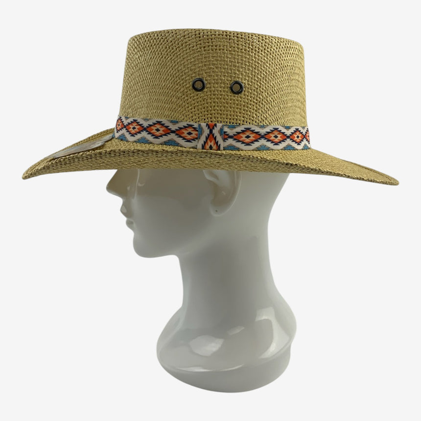 Ventilated Crown, Pattern Band Wide-Brim Straw Bolero | Hats
