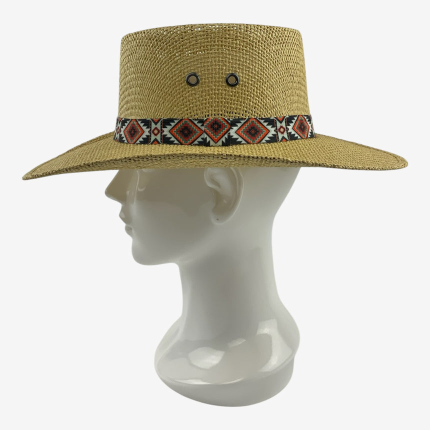 Ventilated Crown, Pattern Band Wide-Brim Straw Bolero | Hats