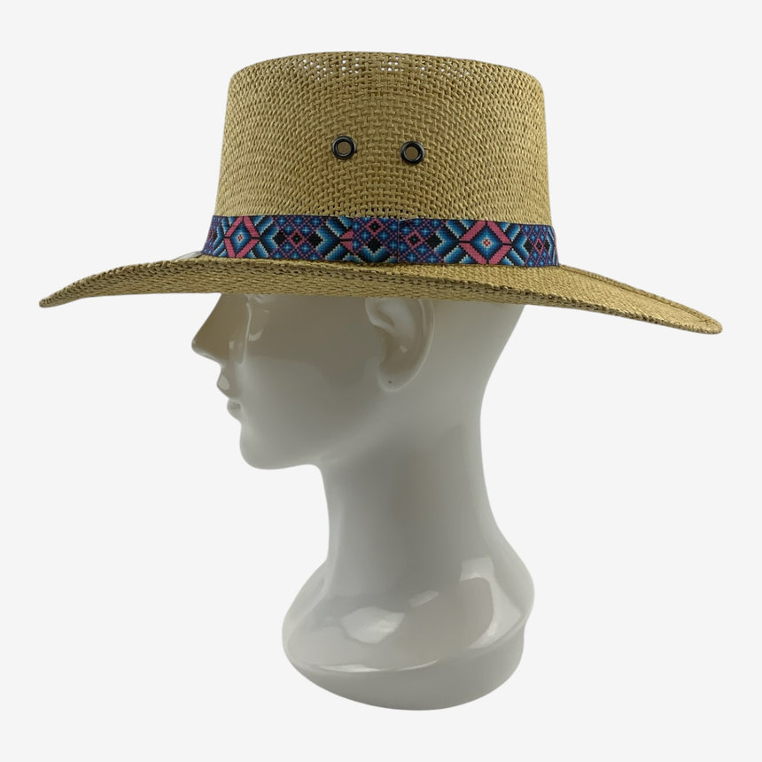 Ventilated Crown, Pattern Band Wide-Brim Straw Bolero | Hats