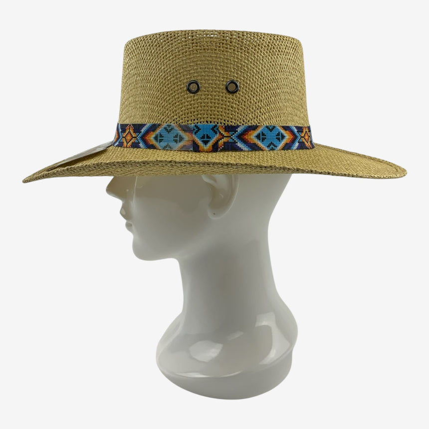 Ventilated Crown, Pattern Band Wide-Brim Straw Bolero | Hats
