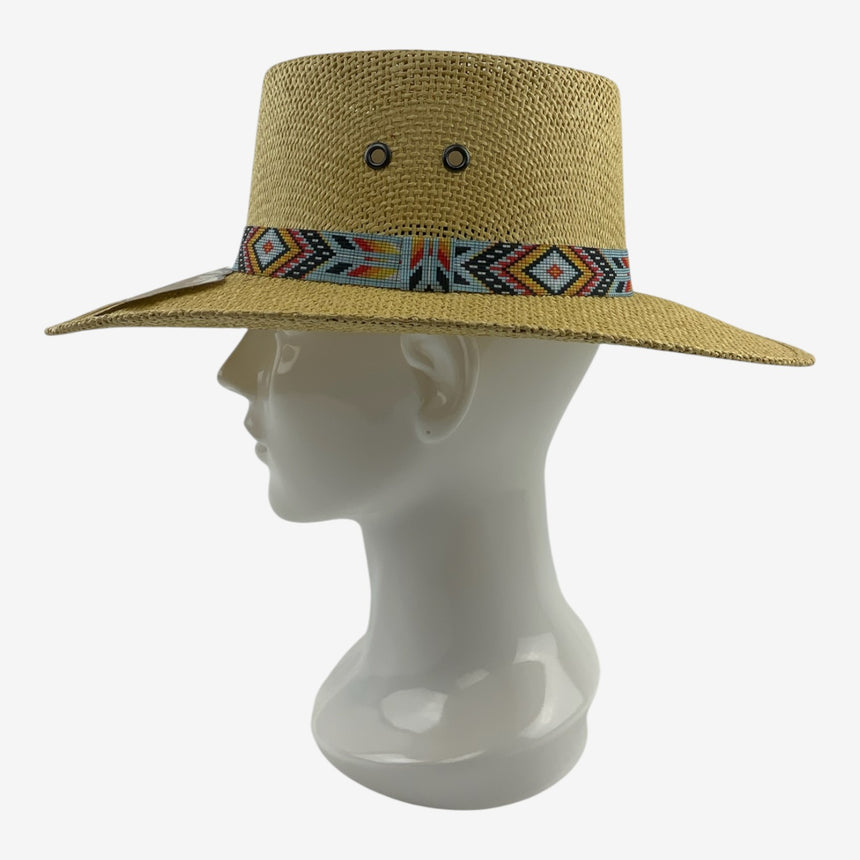 Ventilated Crown, Pattern Band Wide-Brim Straw Bolero | Hats