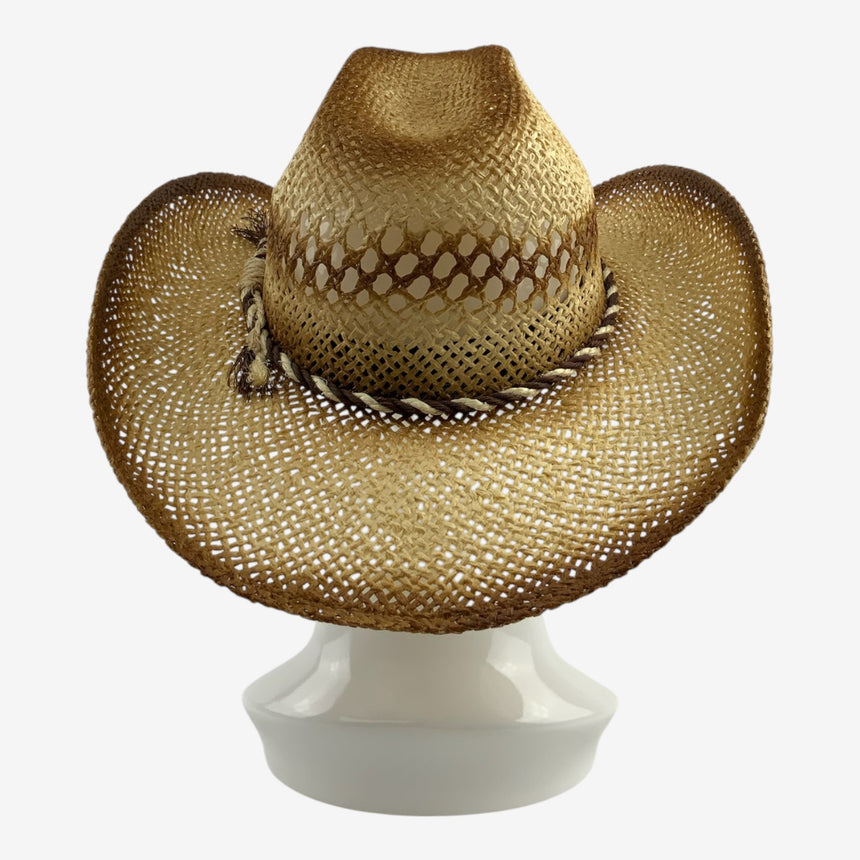 Dark Edges Vented Straw Western Style, Open-Weave Crown & Curved Brim | Hats