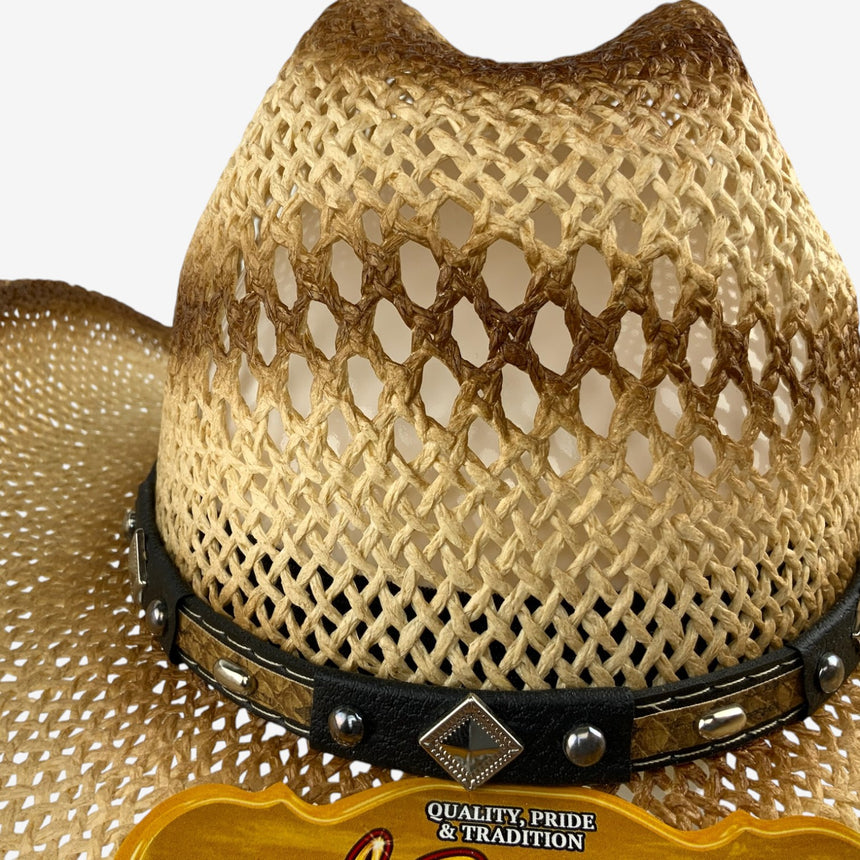 Dark Edges Vented Straw Western Style, Open-Weave Crown & Curved Brim | Hats
