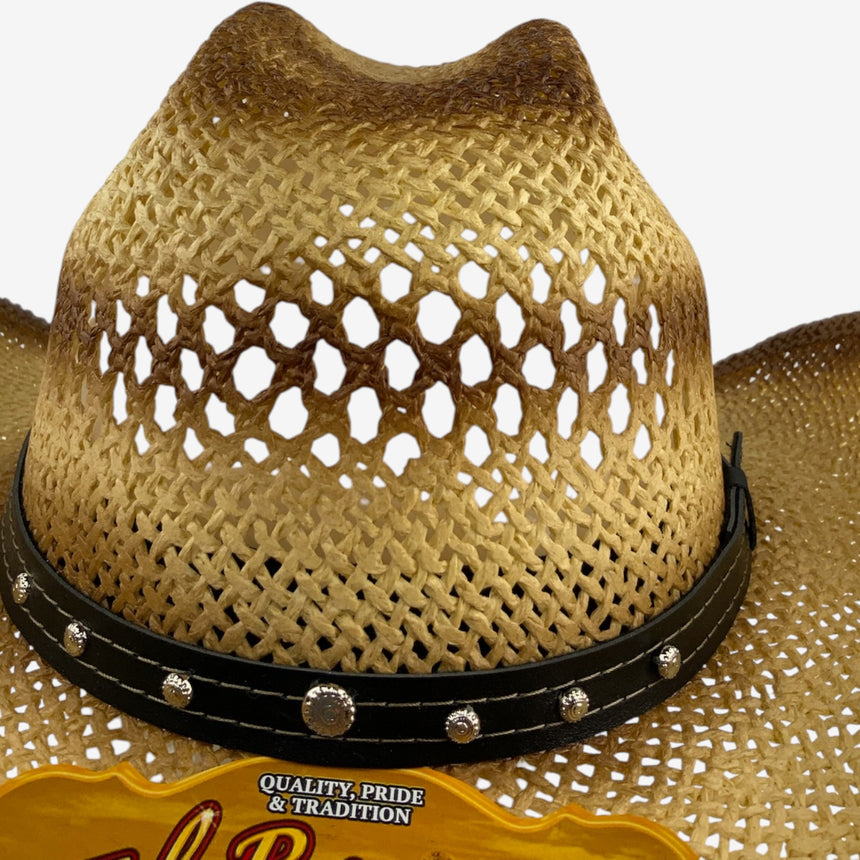 Dark Edges Vented Straw Western Style, Open-Weave Crown & Curved Brim | Hats