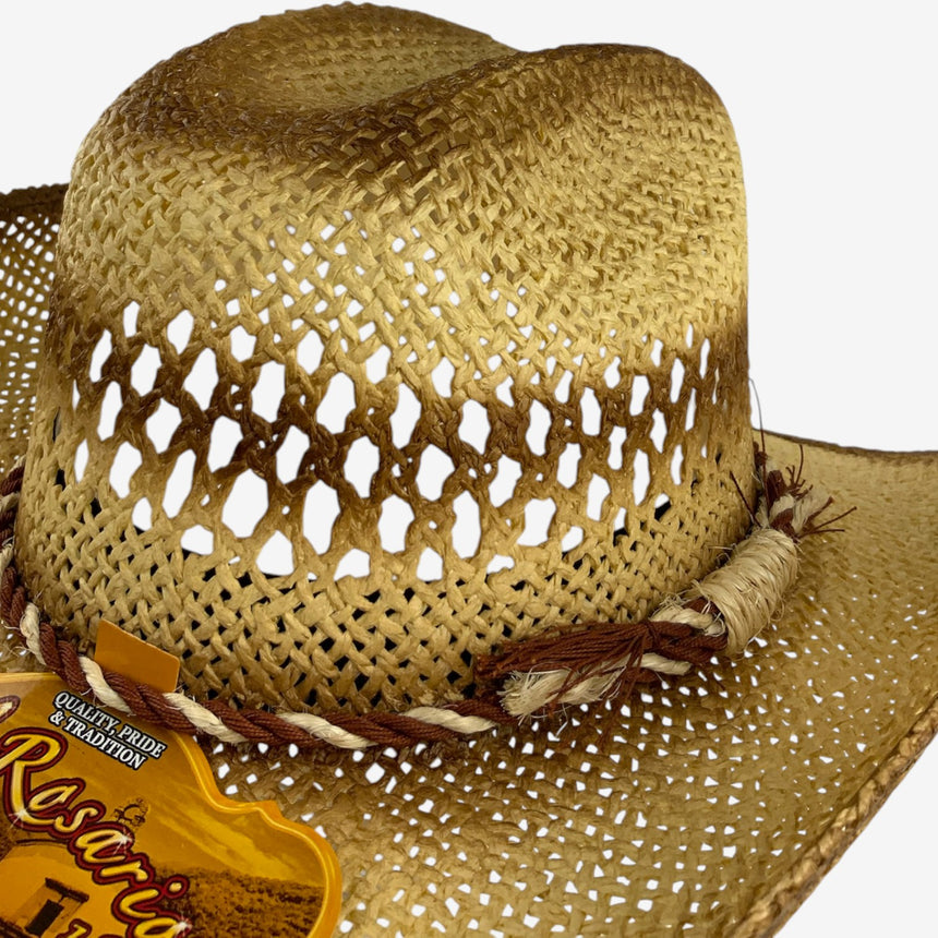Dark Edges Vented Straw Western Style, Open-Weave Crown & Curved Brim | Hats