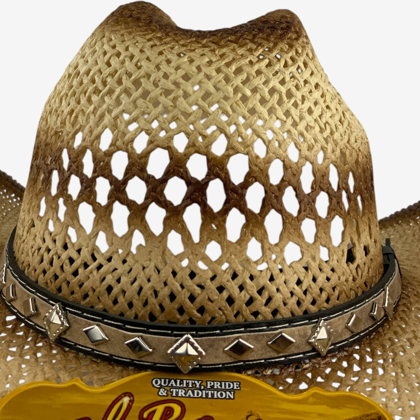 Dark Edges Vented Straw Western Style, Open-Weave Crown & Curved Brim | Hats