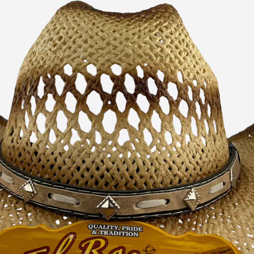 Dark Edges Vented Straw Western Style, Open-Weave Crown & Curved Brim | Hats