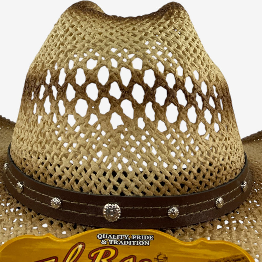 Dark Edges Vented Straw Western Style, Open-Weave Crown & Curved Brim | Hats