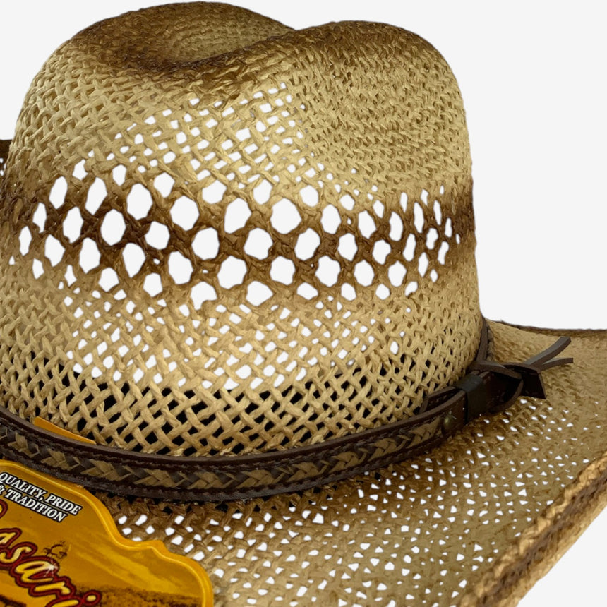 Dark Edges Vented Straw Western Style, Open-Weave Crown & Curved Brim | Hats