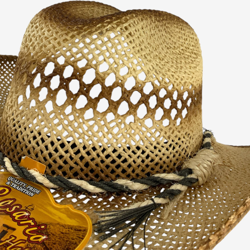 Dark Edges Vented Straw Western Style, Open-Weave Crown & Curved Brim | Hats