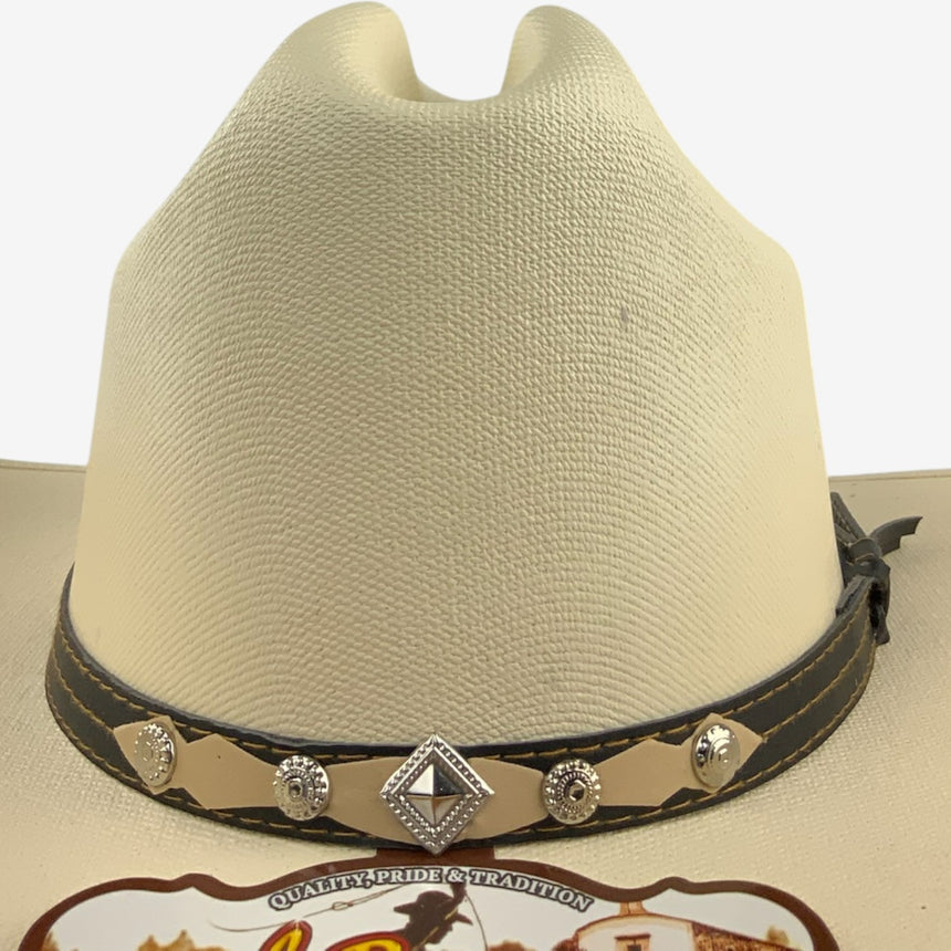Cream Shantung Straw Western — Structured Brim, Feather Accent | Hats