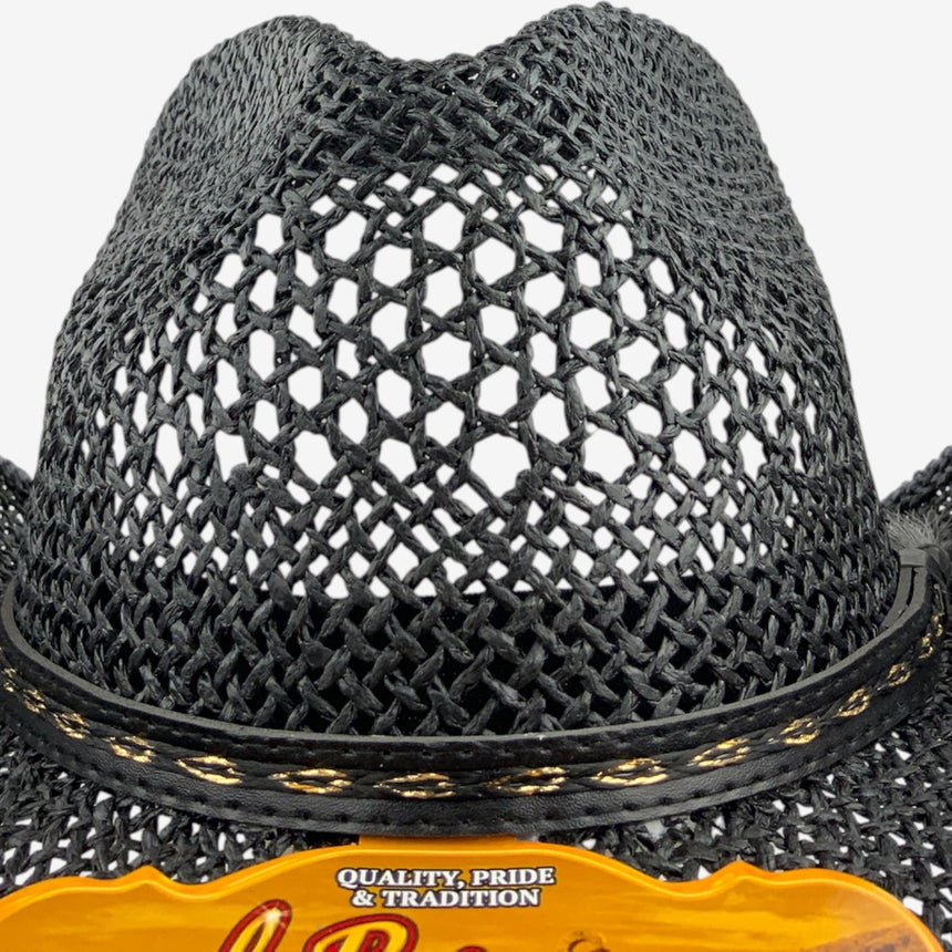 Black Open-Weave Western — Breathable Crown, Braided Band | Hats