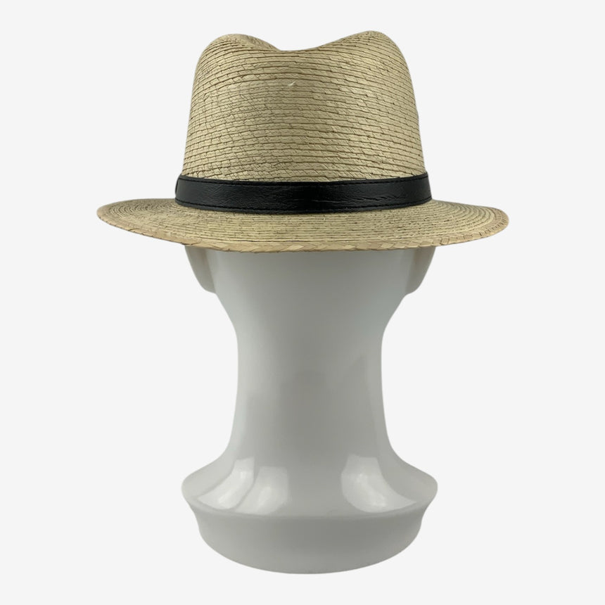 Woven Straw Fedora Hat with Vent Eyelets & Black Band | Hats