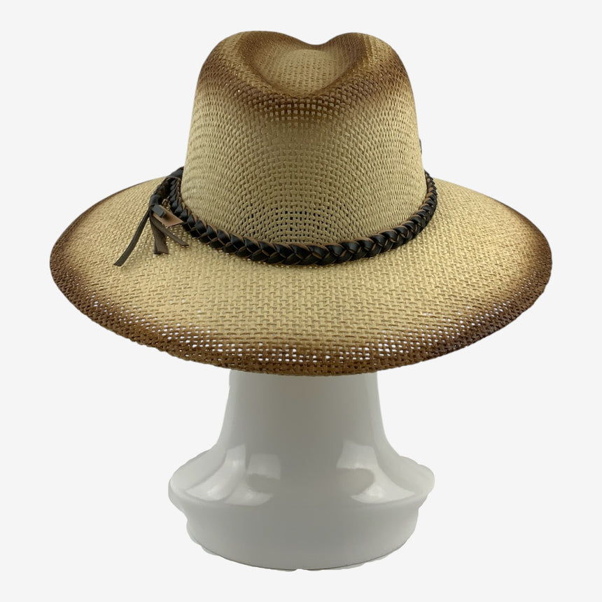 Wide-Brim Woven Straw Safari — Burnt Edge & Braided Band | Hats