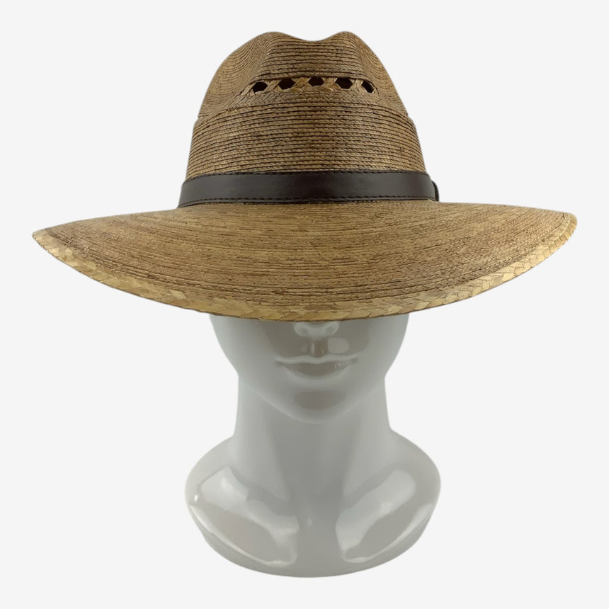 Vented Palm Straw Wide-Brim Western Hat with Leather Band | Hats