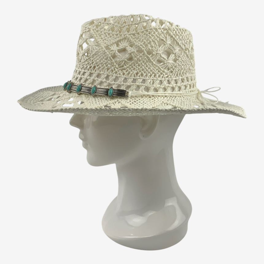 Crochet Straw Western Sun Hat w/ Turquoise Concho Band | Hats
