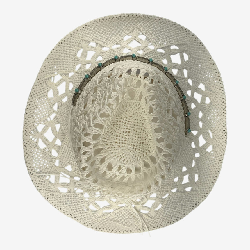 Crochet Straw Western Sun Hat w/ Turquoise Concho Band | Hats