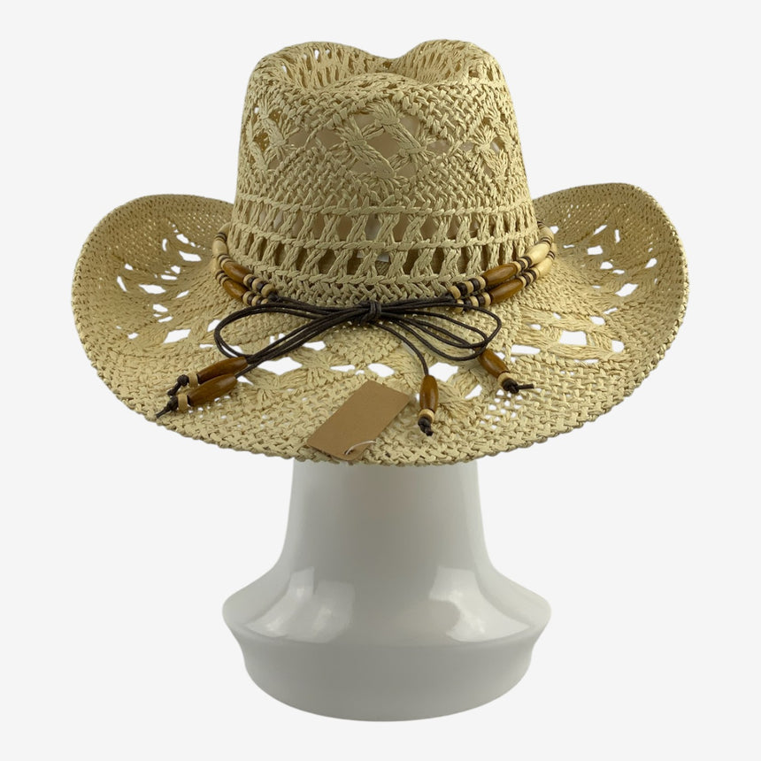 Crochet Straw Cowgirl Hat with Turquoise Beaded Hatband | Hats