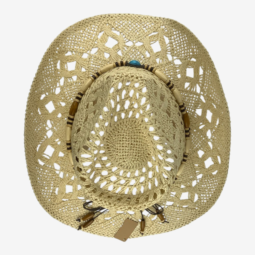 Crochet Straw Cowgirl Hat with Turquoise Beaded Hatband | Hats