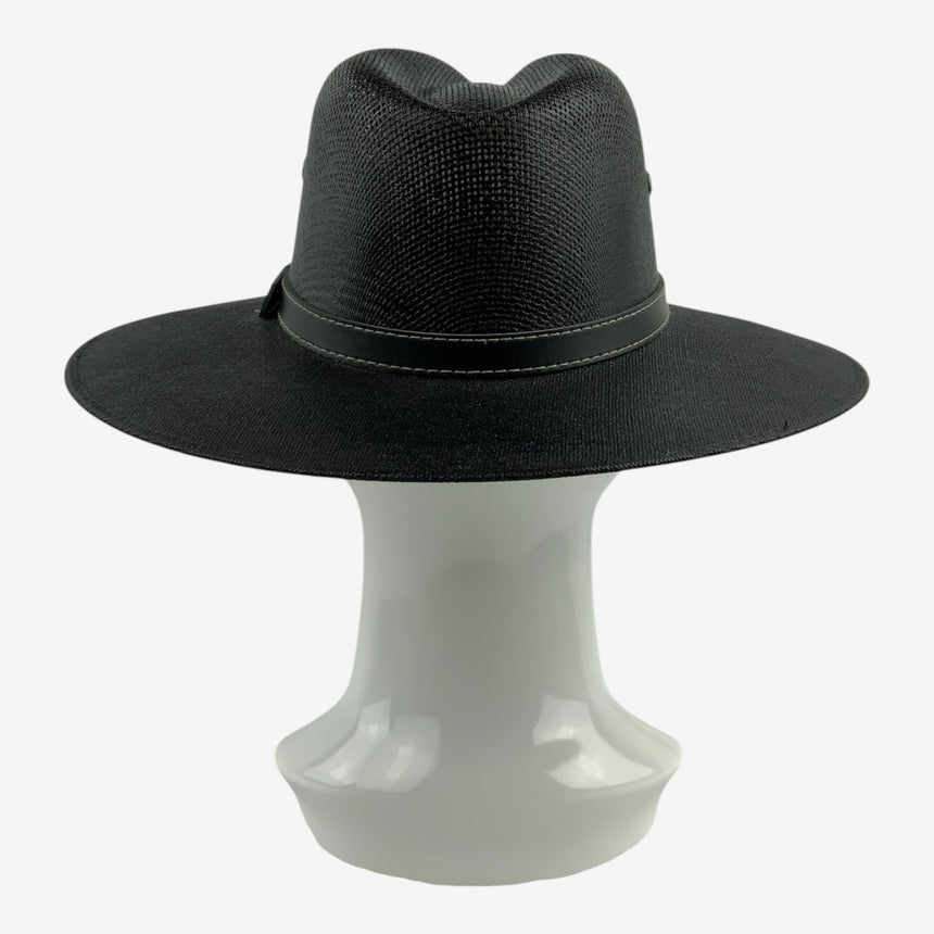 Black Rancher Hat — Wide-Brim Paper Straw with Faux Leather Band | Hats