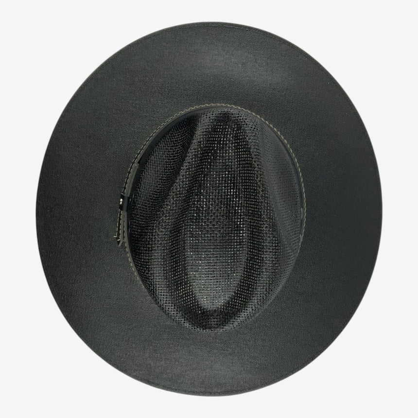 Black Rancher Hat — Wide-Brim Paper Straw with Faux Leather Band | Hats