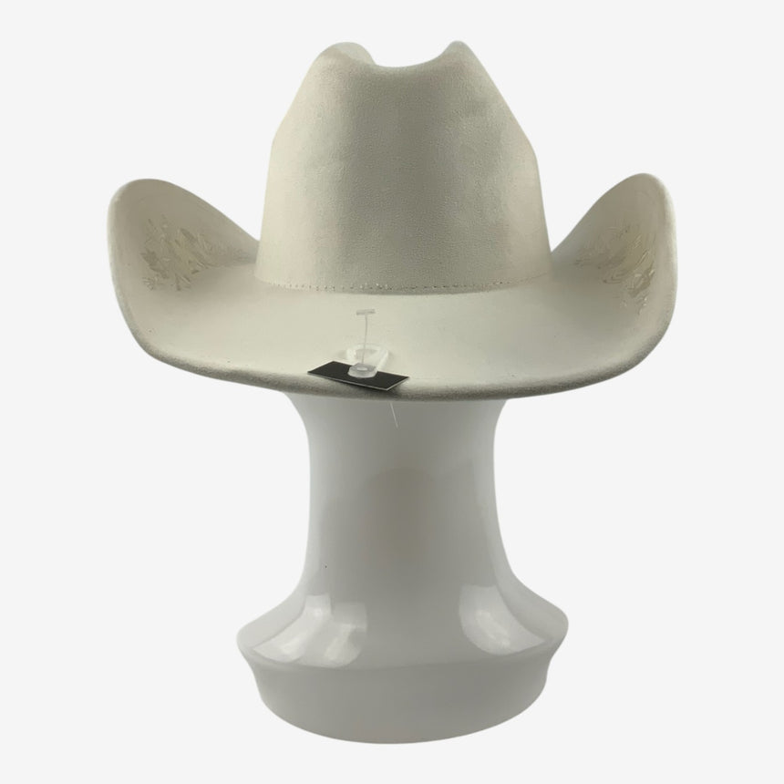 Ivory Felt Cowboy Hat with Floral Embossed Brim Detailing | Hats