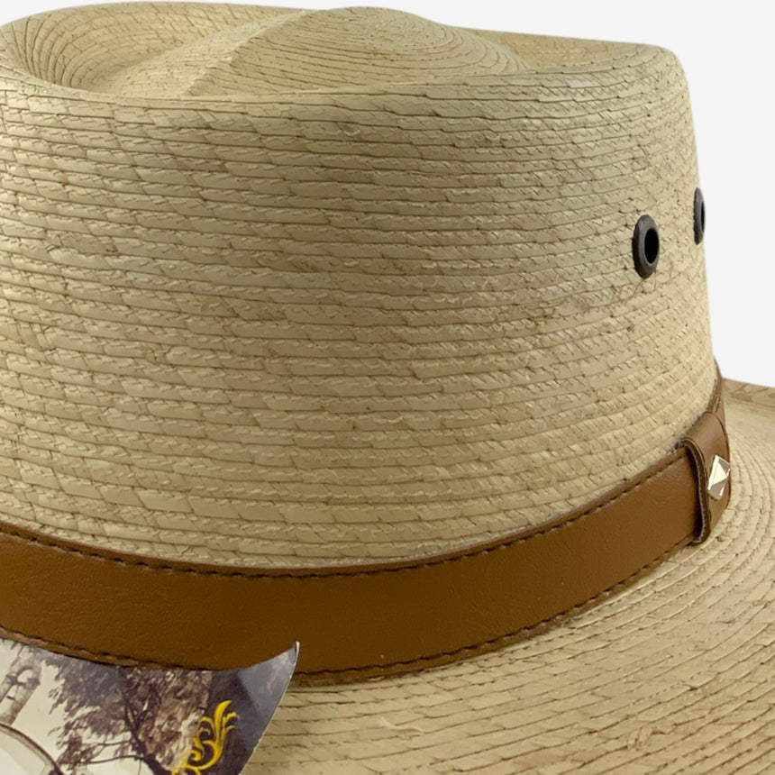 Woven Palm Straw Western Hat with Leather Band & Vent Eyelets | Hats