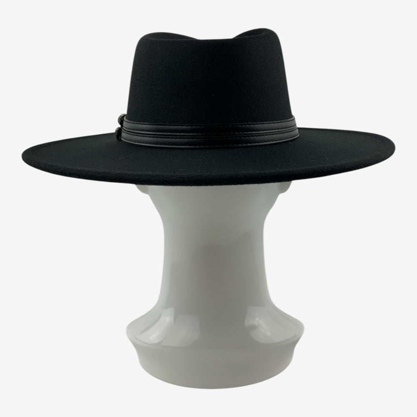 Wide-Brim Wool Felt Rancher Hat with Double-Buckle Band | Hats