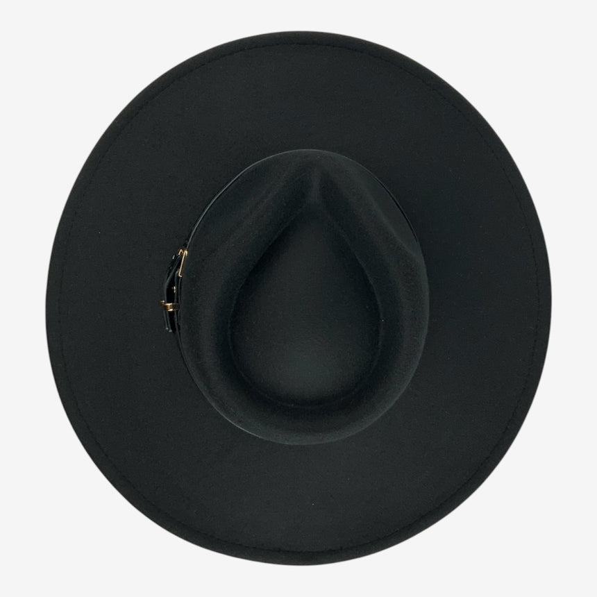 Wide-Brim Wool Felt Rancher Hat with Double-Buckle Band | Hats