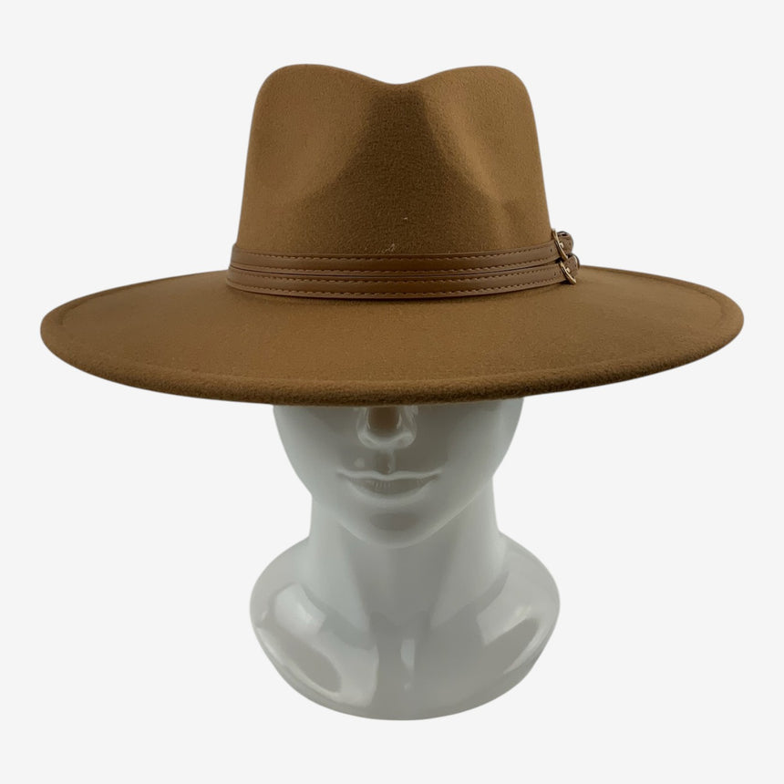 Wide-Brim Wool Felt Rancher Hat with Double-Buckle Band | Hats