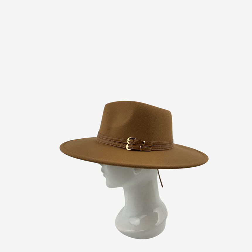Wide-Brim Wool Felt Rancher Hat with Double-Buckle Band | Hats