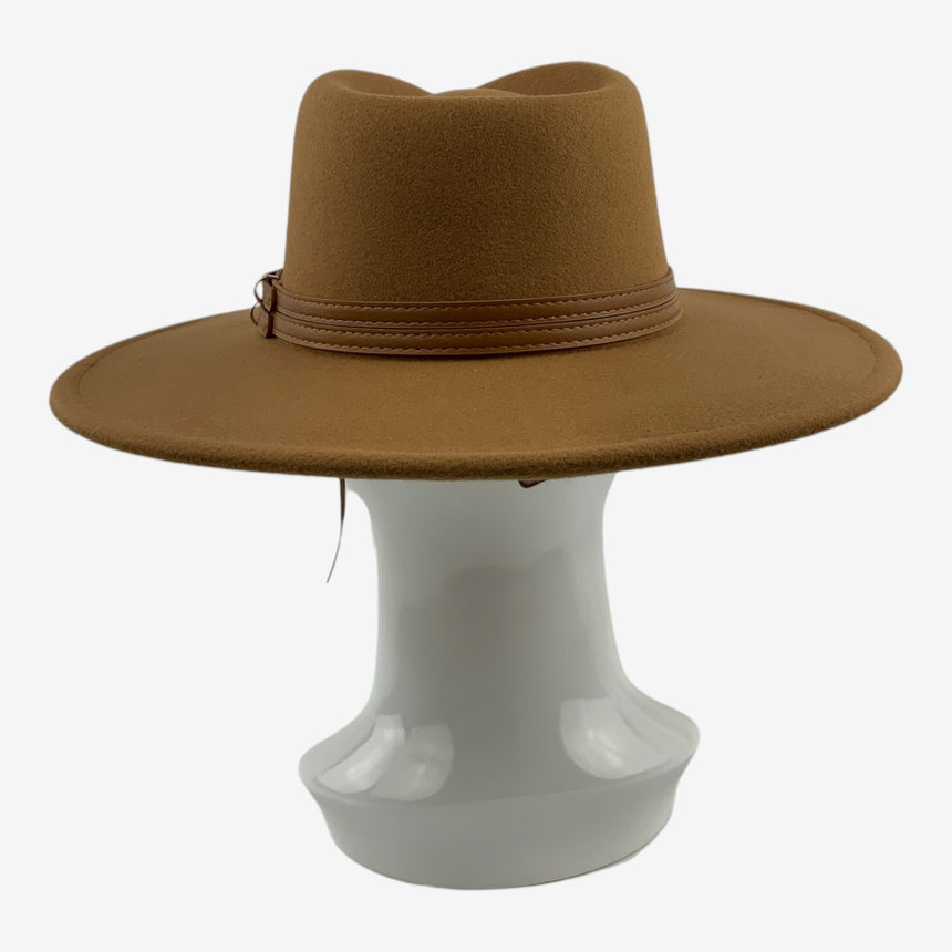 Wide-Brim Wool Felt Rancher Hat with Double-Buckle Band | Hats