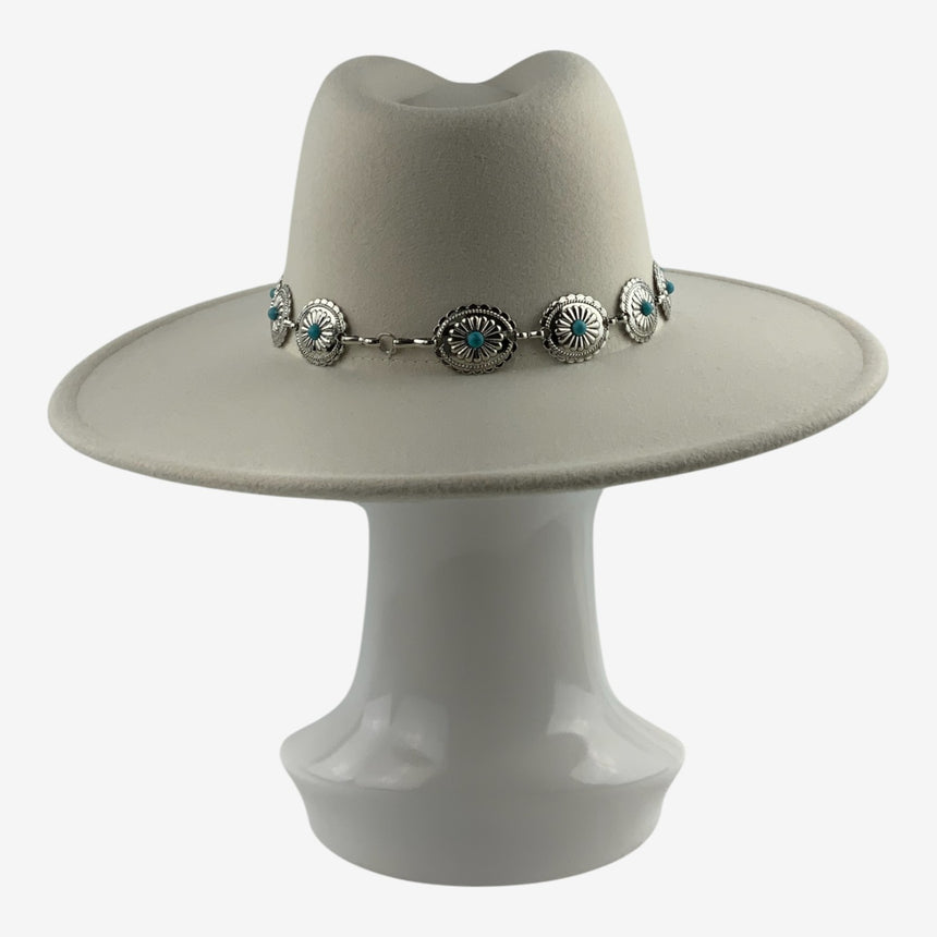 Wide-Brim Wool Felt Cowboy Hat with Turquoise Concho Band | Hats