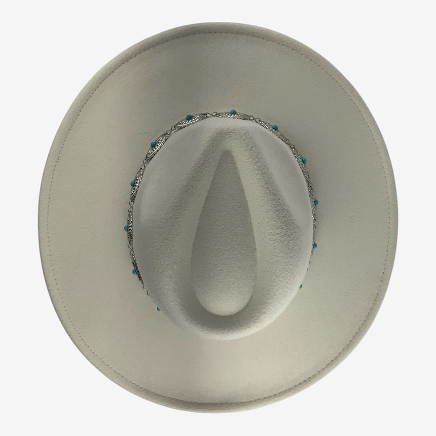 Wide-Brim Wool Felt Cowboy Hat with Turquoise Concho Band | Hats