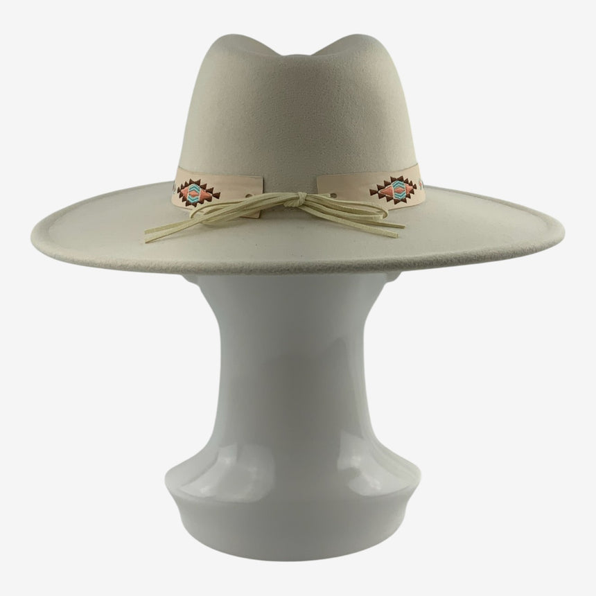 Wide-Brim Wool Felt Fedora with Southwest Embroidered Band | Hats