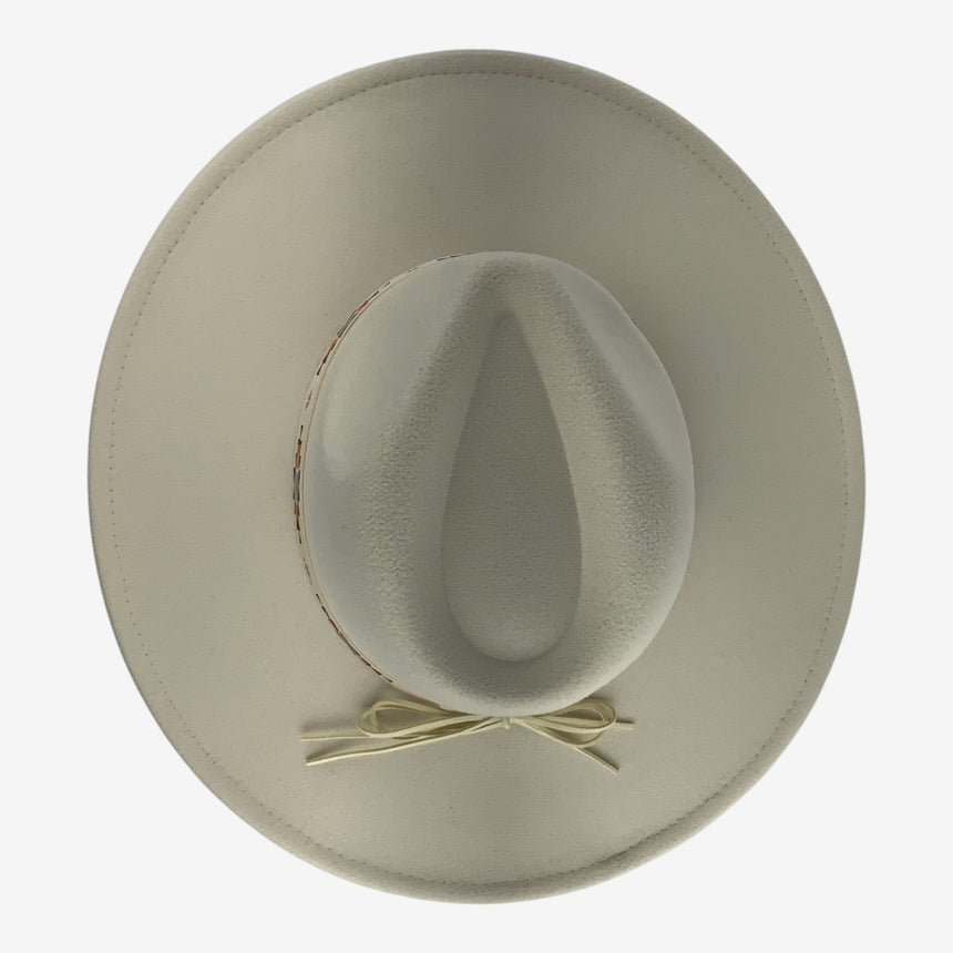 Wide-Brim Wool Felt Fedora with Southwest Embroidered Band | Hats