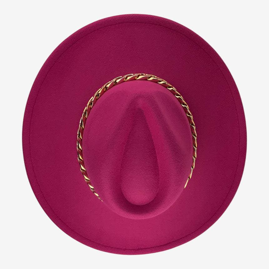 Structured Wide-Brim Wool Felt Fedora with Gold-Tone Chain Band | Hats