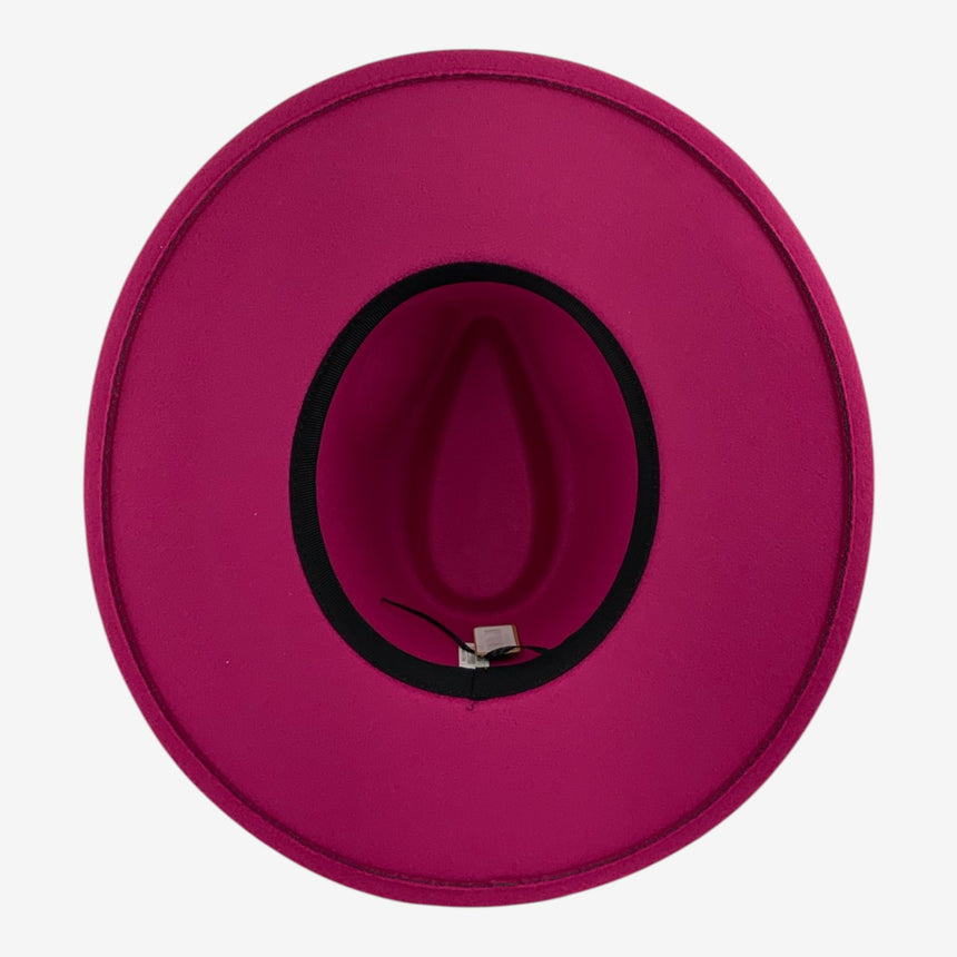 Structured Wide-Brim Wool Felt Fedora with Gold-Tone Chain Band | Hats