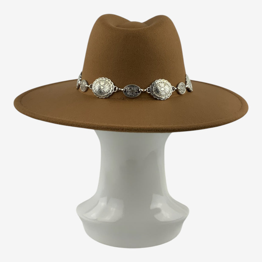 Wide-Brim Wool Felt Fedora with Silver Concho Band | Hats