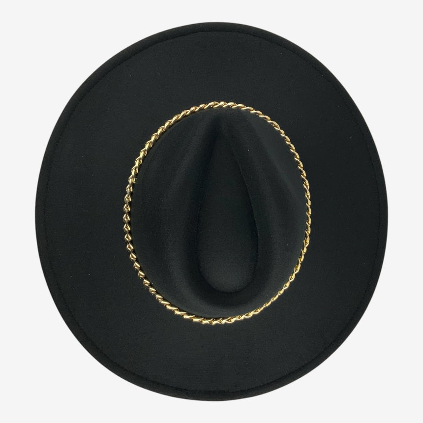 Wide-Brim Wool Felt Fedora with Slim Gold-Tone Chain | Hats