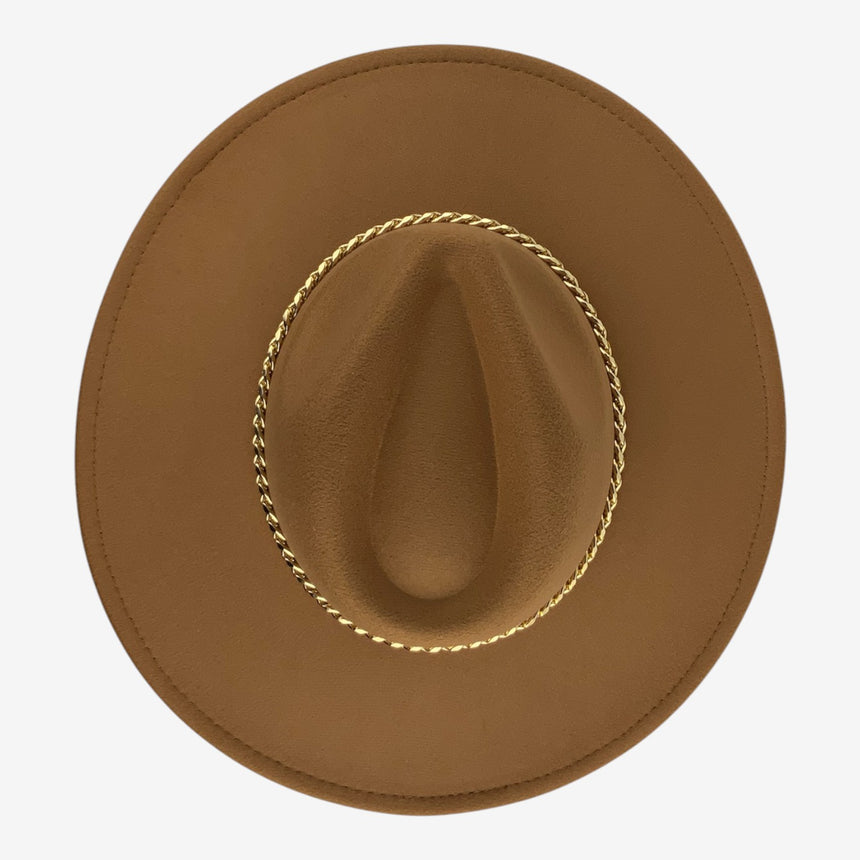 Wide-Brim Wool Felt Fedora with Slim Gold-Tone Chain | Hats