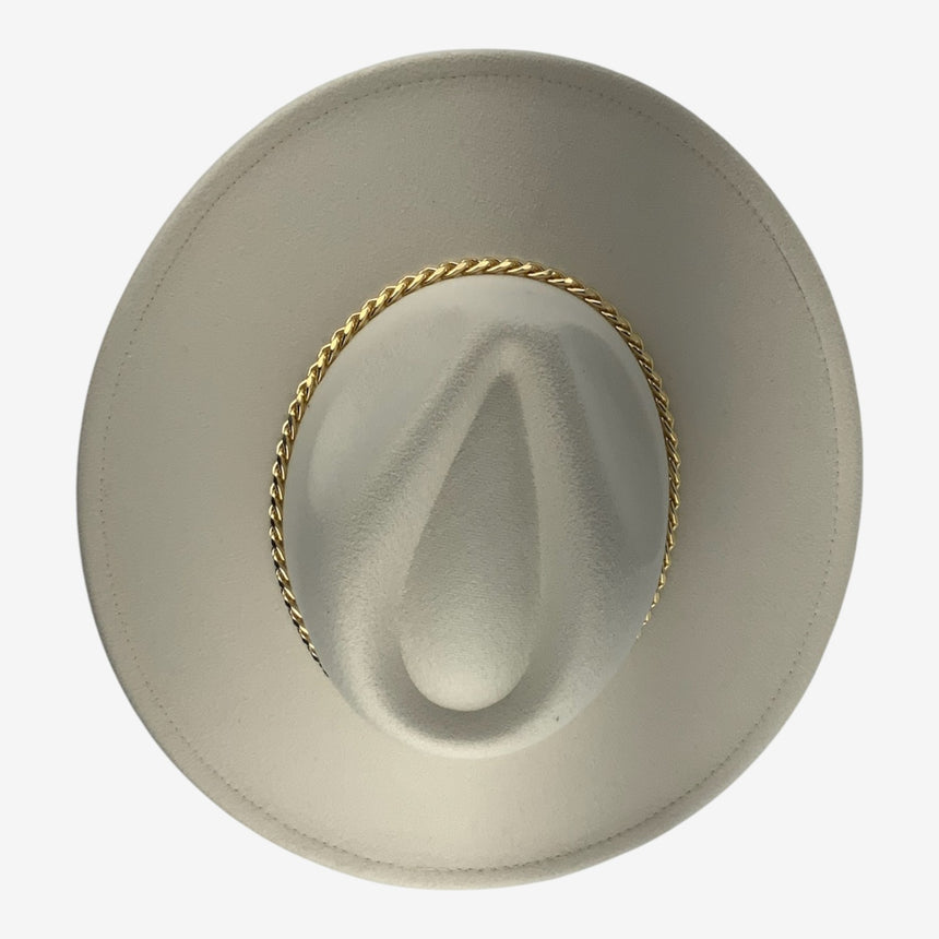 Wide-Brim Wool Felt Fedora with Slim Gold-Tone Chain | Hats