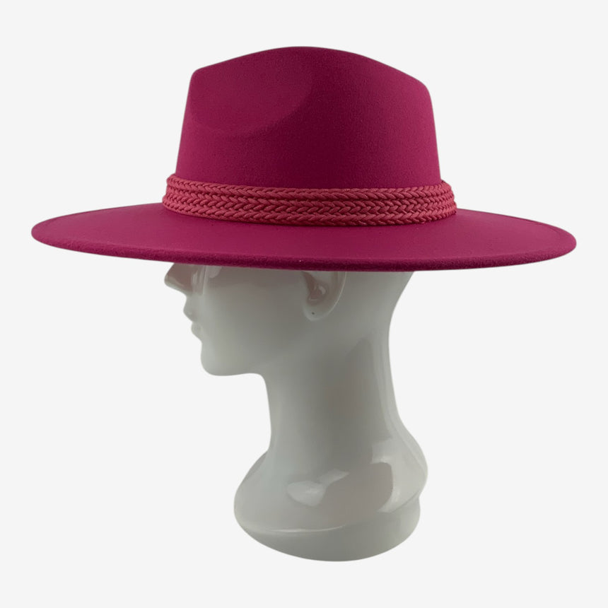 Wide-Brim Wool Felt Fedora with Braided Cord Band | Hats