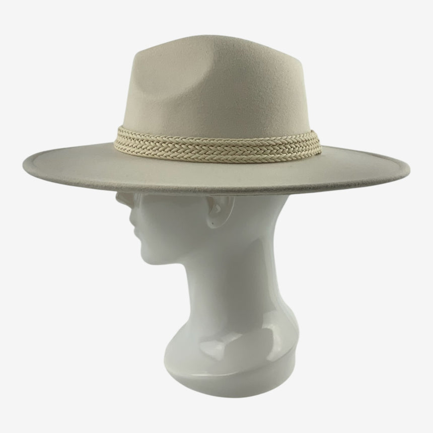 Wide-Brim Wool Felt Fedora with Braided Cord Band | Hats
