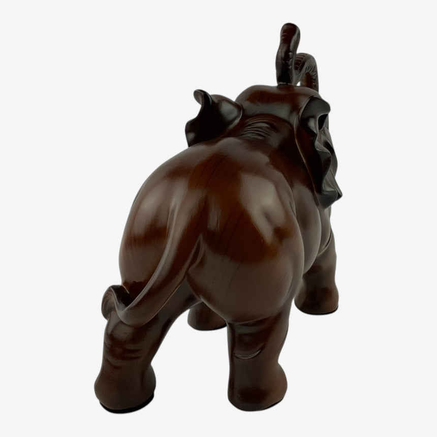 Carved Resin Elephant Figurine — Dark Wood Finish | Home Decor