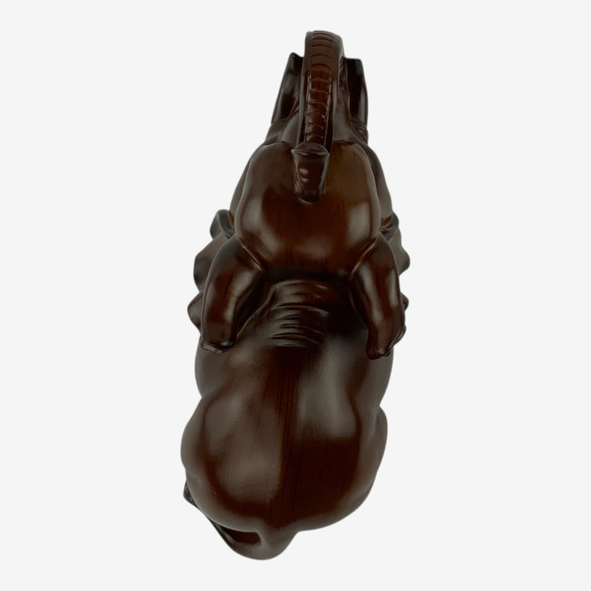 Carved Resin Elephant Figurine — Dark Wood Finish | Home Decor