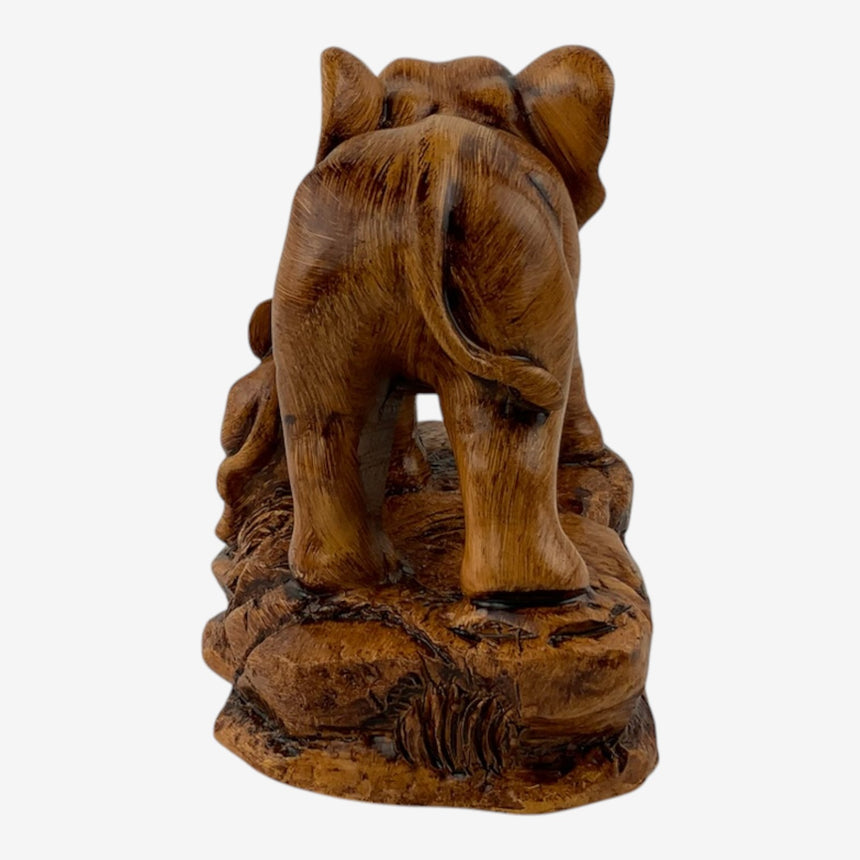 Carved Wooden Elephant Family Figurine, Mother & Calf | Home Decor