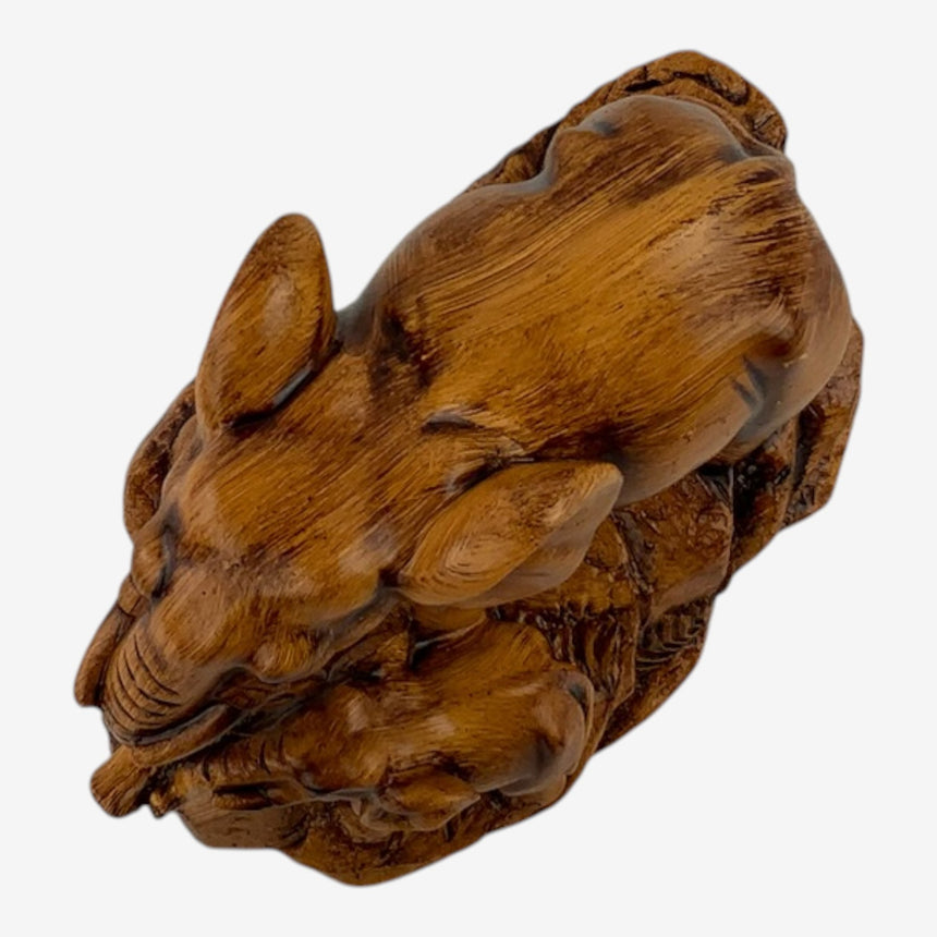 Carved Wooden Elephant Family Figurine, Mother & Calf | Home Decor