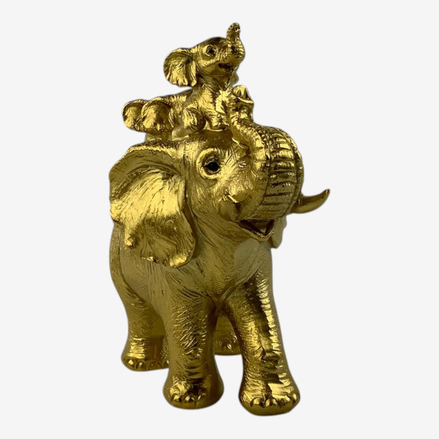 Metallic Gold Elephant Family Figurine — Playful Design | Home Decor